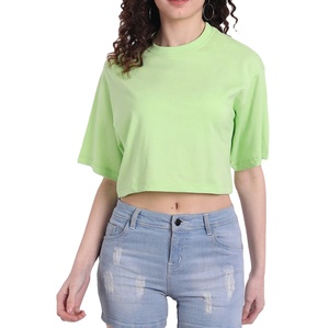 Women's Heavyweight 100% Cotton <b>Box</b> Cut Tee Shirt Oversize <b>Drop</b> Shoulder Boxy Fit Crop Top for Summer 250-300 Gsm - Product Image 1