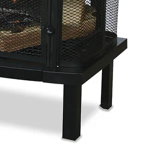 Cheminée en métal 2-en-1 de 47 pouces pour brûler du bois, avec grille de cuisson, écran anti-étincelles, portes et cheminée pour patio et jardin - Product Image 3