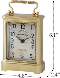 Gold Small Table Top <b>Clock</b>, Classic <b>Silent</b> Shelf Desk <b>Clock</b> Battery Operated, Home Decor for Living Room, Mantel, Bedroom. - Product Image 3