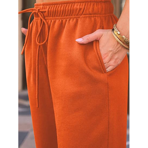 Pantalon de jogging ample pour femme, taille basse, avec cordon de serrage, en molleton uni, coupe décontractée, ourlet ouvert - Product Image 5