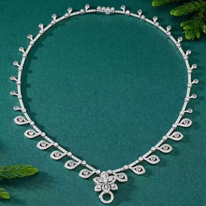 Collar de Cadena con Hojas y Diamantes Ovalados Cultivados en Laboratorio, Chapado en Oro Blanco de 18K, Estilo Vintage, para Regalo de Mujer - Product Image 2