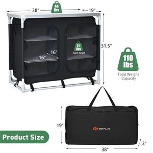 Black Camping Kitchen Table with Practical Storage Shelves - Product Image 2