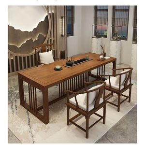 Modern Teak Wood <b>Dining</b> Tea <b>Table</b> <b>Set</b> <b>Chinese</b> Style Solid Wood Furniture for Restaurant Villa and Tea Room - Product Image 1