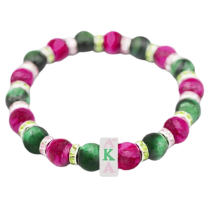   Bracelet en perles de pierre avec breloque en acier inoxydable, perles naturelles roses et vertes, bracelet extensible, bijou de sororité, cadeau - Product Image 2