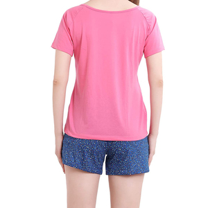 Ensemble 2 pièces pour femmes, haut à manches courtes en coton, col rond, avec motif à pois, short bleu, tenue décontractée pour le printemps et l'été - Product Image 5
