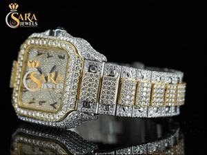 Reloj de Diseño con Esfera Cuadrada y Diamantes, Brazalete de Acero con Moissanita VVS, Números Romanos, Joyería de Lujo de la India - Product Image 4