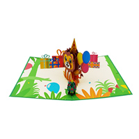 Carte de vœux 3D pop-up Lion d'anniversaire en quilling, faite à la main, en papier artistique, impression offset, 150x150mm, export en gros Vietnam Viet-craft