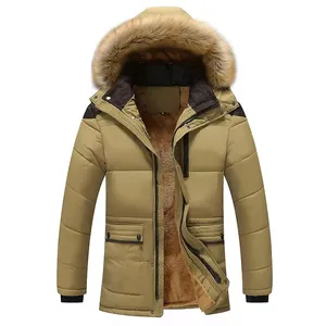 Global Industry <b>Men</b> Winter Hooded Puffer <b>Jacket</b> <b>Fur</b> Trim Windproof Casual Thick Polyester Wadding Solid Color Zipper Closure - Product Image 6