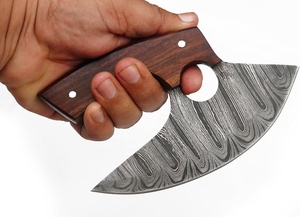Couteau à pizza Ulu, couteau à désosser Mezzaluna, couteau à découper en acier Damas d'Alaska de 7 pouces avec manche en bois, pointe tombante, de Sheikh Enterprises - Product Image 3