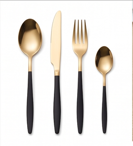 <b>Set</b> Of 4 <b>Cutlery</b> <b>Sets</b> Stainless Steel Flatware Mirror Polished Perfect For Dining Table Kitchenware Daily Use <b>Black</b> Handle - Product Image 1