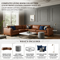 Premium Echtleder Ecksofa-Set Modernes Design Langlebige Konstruktion für Wohnzimmer Schlafzimmer Büro Villa Fitnessraum Keller
