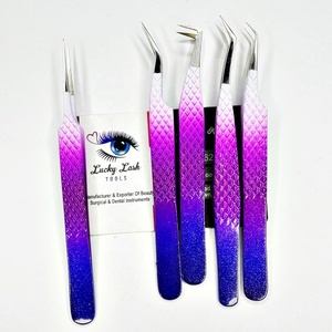 Étiquette personnalisée professionnelle de qualité supérieure ensemble de 5 pièces coloré incurvé 90 degrés volume russe pince à épiler pointe en fibre droite - Product Image 6