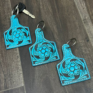 Porte-clés en cuir de vachette artisanal, motif western, turquoise, sculpté, accessoire pour sacs et clés - Product Image 5