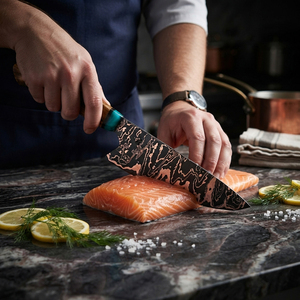 Cuchillo de Cobre Damasco Hecho a Mano con Patrón de Acero, Herramienta de Cocina para Cortar con Mango Decorativo, Cuchillo Artesanal - Product Image 2