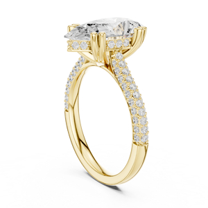 Bague de fiançailles en or jaune avec diamant de laboratoire, solitaire taille poire avec bande pavée de diamants, bague de mariage de luxe, cadeau élégant - Product Image 3