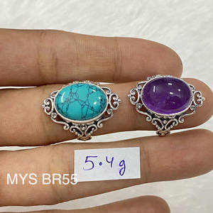 Bague en argent sterling 925 pur, design victorien, avec pierres d'améthyste et de turquoise, design unique, bijoux fins, bague de mariage victorienne, style bohème - Product Image 1