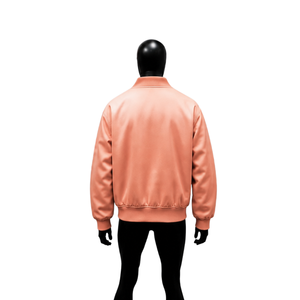 Veste de baseball en satin pêche personnalisée pour homme et femme, qualité supérieure, veste bomber classique avec col chemise et boutons pression - Product Image 2
