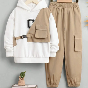 ชุดเสื้อฮู้ดดี้และกางเกงคาร์โก้สำหรับเด็กผู้ชาย 2 ชิ้น ชุดนักผจญภัยในเมือง หรือชุดเทคแวร์ไลท์ - Product Image 1