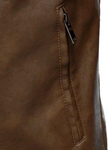 <b>Men</b> Brown PU <b>Leather</b> Moto Biker <b>Jacket</b> Zipper Front Turn-down Collar Regular Sleeve Slim Fit Solid Color Autumn Style - Product Image 5
