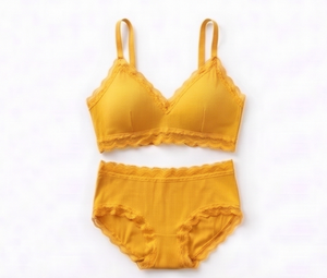 Bralette sin Varillas Color Amarillo Mostaza para Mujer, con Ribete de Encaje, Tejido de Spandex Transpirable, para Uso Diario, con Relleno, Copa Completa, de Secado Rápido - Product Image 1