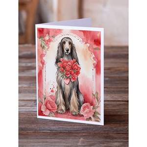 Whimsical A7 Size <b>5x7</b> Blank Note Cards Pack of 8 Afghan Hound Valentine Roses Greeting Cards with <b>Envelopes</b> - Product Image 2