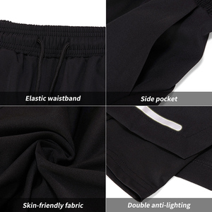 Pantalones Cortos Deportivos 2 en 1 Reflectantes y Sencillos para Hombre, Transpirables, de Secado Rápido, con Forro de Compresión, Cordón Ajustable, Cintura Media y Bolsillos Laterales - Product Image 4