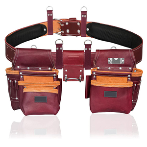 Red <b>Leather</b> <b>Tool</b> <b>Belt</b> With 15-19 Pockets Adjustable Waist Bag Multi Function Universal <b>Tool</b> Storage Buckle Closure - Product Image 1