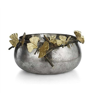 Juego de 3 Tazones de Servir de Acero Inoxidable de Lujo con Asa Floral Bañada en Oro y Acabado Espejo para Decoración de Mesa de Comedor - Product Image 2