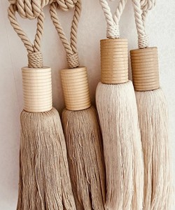 A Pair Cotton Linen Macrame Tie Back Boho <b>Curtain</b> Ties Wood Cap <b>Curtain</b> Holder Decorative Tie Back Boho Home Decor - Product Image 1