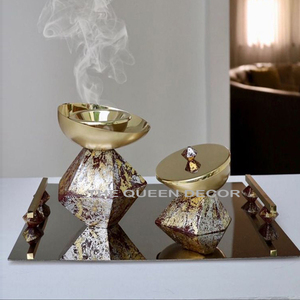 Porta Incienso Metálico con Acabado Dorado, Diseño de Hoja, Estilo Moderno de Oriente Medio, Quemador de Incienso Bukhoor - Product Image 5