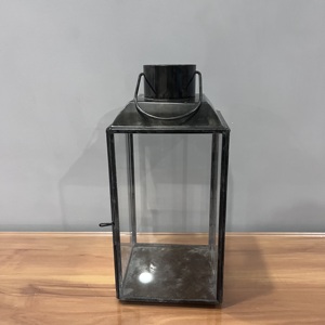 <b>Black</b> Metal Glass Candle <b>Lantern</b> Decorative <b>Lantern</b> for Home Wedding Ramadan Christmas Decoration - Product Image 1