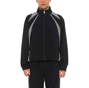 Veste de survêtement pour homme, noire et grise, à blocs de couleur, entièrement zippée, col montant, style sportif, coupe classique, pour l'automne - Product Image 1
