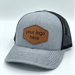 Casquette Trucker en Cuir Personnalisée de Haute Qualité Style 112 Gris Maille Snapback Toile Casquettes de Sport Logo Personnalisé Design 6 Panneaux - Product Image 1