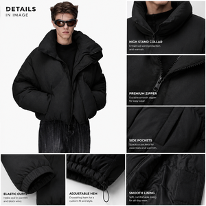 Chaqueta de Plumón para Hombre, Estilo Corto, Cierre de Cremallera, Color Sólido, Corte Holgado, Talla Grande, para Invierno - Product Image 4