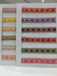 Ruban décoratif en dentelle brodée motif losanges, écologique, pour robe de mariée, largeur 1 1 7/8 pouces, fil métallique fait main - Product Image 2