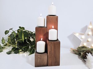 Juego de 4 portavelas de madera natural maciza para hoteles, restaurantes y decoración de lujo con elegancia artística hecha a mano. - Product Image 3