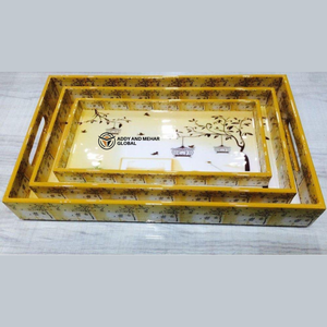 ชุดถาดเสิร์ฟสำหรับห้องพักโรงแรมหรู ลายวิวทิวทัศน์สีเหลืองเคลือบเอนาเมลบนถาด MDF สำหรับร้านอาหารและคาเฟ่ - Product Image 1