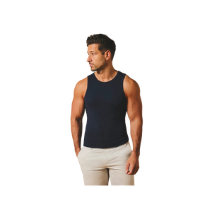 Débardeur en coton uni pour homme, col rond, décontracté, respirant, tricoté, sans manches, pour tous les jours - Product Image 3