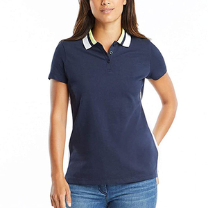 Polo pour femme de qualité supérieure, bleu marine, manches courtes, couleur unie, tricoté, 100% polyester, respirant, coupe décontractée - Product Image 6