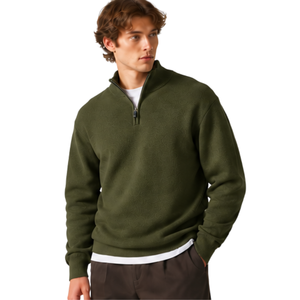 Suéter de punto para hombre, verde oliva, con cremallera de un cuarto, cuello alto, manga larga, jersey informal de invierno, tejido suave, ajuste premium - Product Image 4