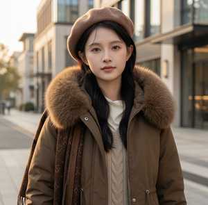 Chaqueta Acolchada Marrón para Mujer con Capucha de Piel, Cierre de Cremallera, Manga Larga, Resistente al Viento, Abrigo de Invierno con Relleno Grueso de Poliéster - Product Image 6