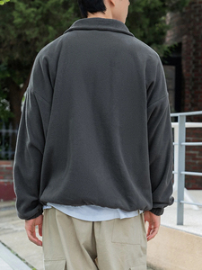 Sweat-shirt en molleton gris foncé pour homme, col montant, coupe oversize, tricoté, décontracté, idéal pour l'hiver - Product Image 2