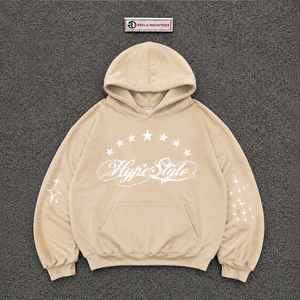 เสื้อฮู้ดดี้สีเบจพิมพ์ลายกราฟิกสไตล์ไฮเปอร์สตาร์ทรงโอเวอร์ไซส์ สตรีทแวร์ เสื้อพูลโอเวอร์ สไตล์ Y2K แฟชั่นแนวอเมริกันลำลอง ยูนิเซ็กส์ ขายส่ง - Product Image 5