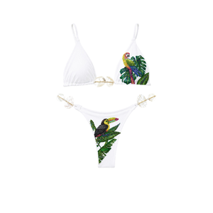 Bikini Rosa Tropical con Cuentas, Cuello Halter y Tirantes Finos, Tela de Algodón/Spandex, Traje de Baño de Dos Piezas de Alta Calidad - Product Image 3