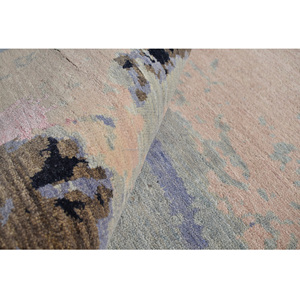 Tapis persan en laine noué à la main, à poils ras, abstrait pastel, rose blush, bleu ardoise, moderne, aquarelle, de luxe, pour salon - Product Image 4