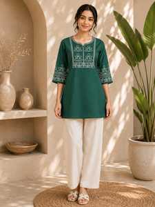 Kurta de Rayón Verde Bordada para Mujer, Dupatta, Shalwar Kameez Elegante, para Ropa India y Pakistaní - Product Image 4