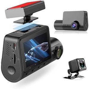 Dash Cam a 3 Canali con Telecamere 1080p + 1080p + 480p, Tre Obiettivi Grandangolari con Campo di Monitoraggio di 140 Gradi + 140 Gradi + 130 Gradi - Product Image 1