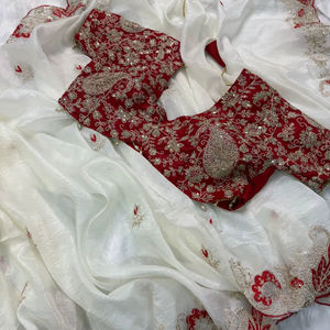 ベストセラー インド ボリウッド ホワイト ファンシー デザイナー エスニック オルガンザ生地 サリー 最新トレンド 輸出 最新限定 パーティーウェア レディース - Product Image 1