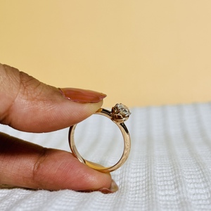 Women's 14K Rose Gold Luxury Minimalist Natural Diamond Engagement <b>Ring</b> with Round Brilliant Cut - Product Image 2