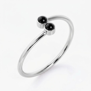 Rhaya Jewels Women Trendy Elegant Rhodium Plated 925 Sterling Silver Cut Dual Cabochon Black Onyx Bezel Setting <b>Dainty</b> <b>Ring</b> - Product Image 2